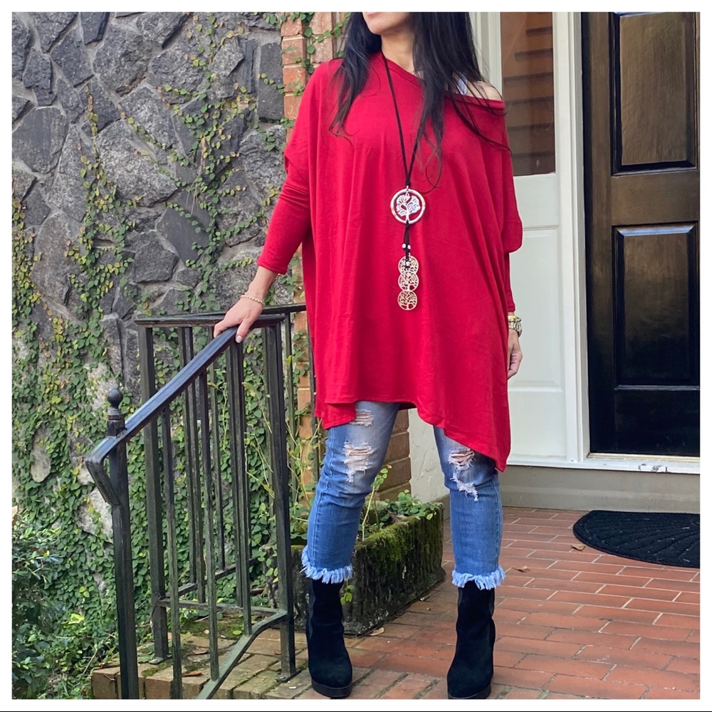OVERSIZED LOOSE FIT HOLIDAY RED KNIT SWEATER - Picture 7 of 7